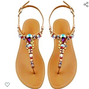Gorgeous Summer Rhinestone Flat Sandals NWT SZ 10